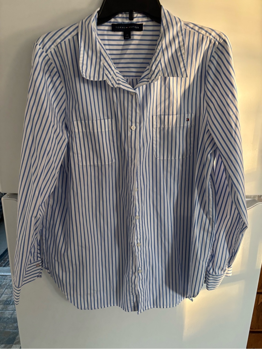 Tommy Hilfiger White Shirt with Blue Pinstripes